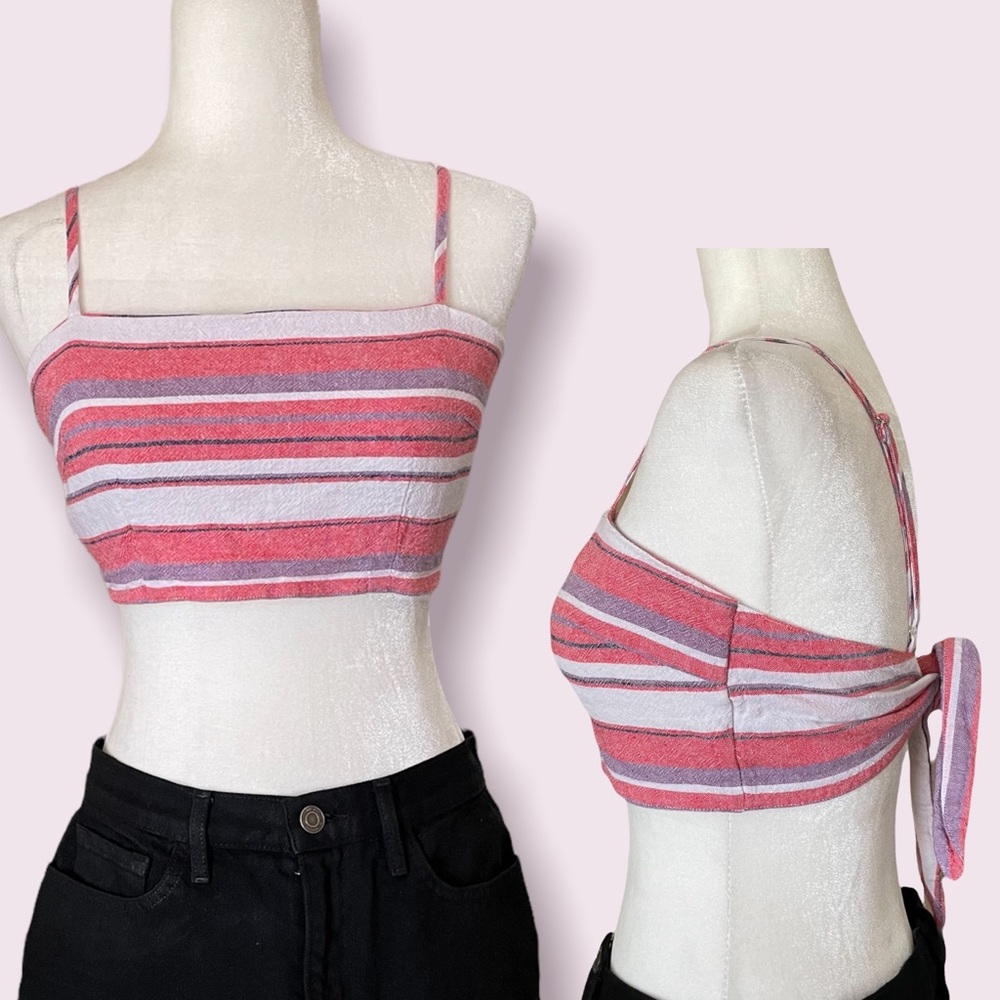 Forever 21 Pink Striped Spaghetti Strap Crop Tie Top Size M/L
